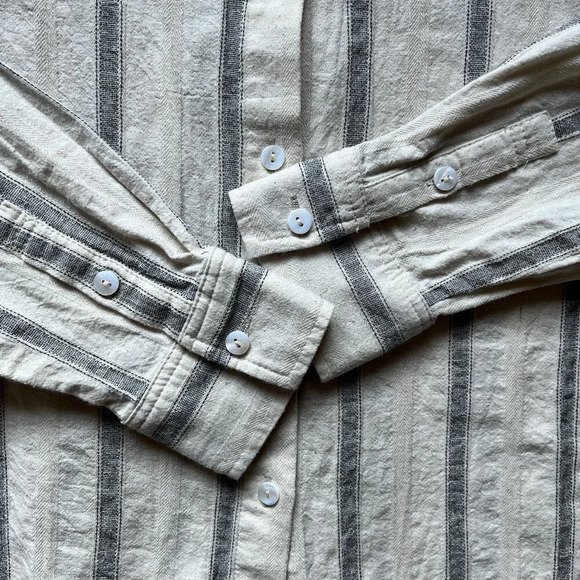 Mod Ref Striped Button Blouse Boxy  Relaxed Ruffle Collar Minimalist Cotton Sz M - Picture 13 of 14